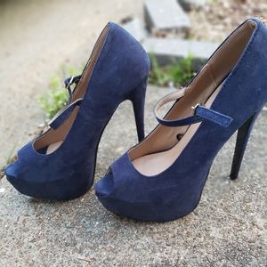 Forever 21 Navy Platform Peeptoe Pumps